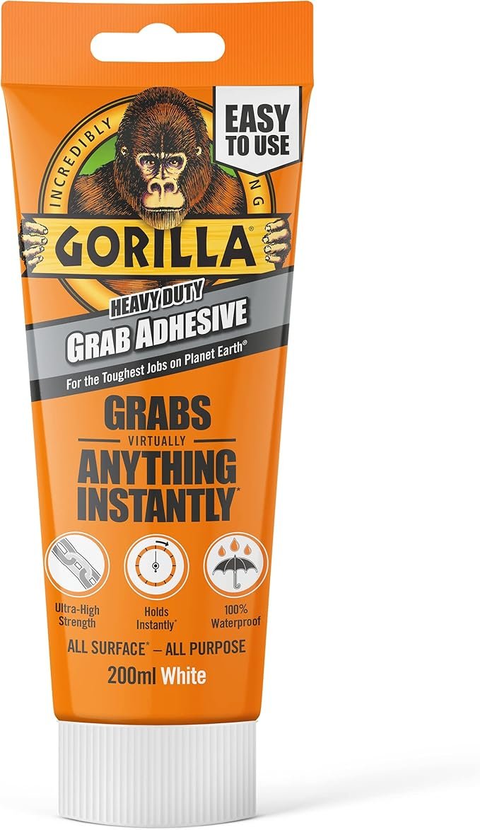 Gorilla Heavy Duty White Grab Adhesive 200ml Tube 1 Gorilla Heavy Duty White Grab Adhesive 200ml Tube